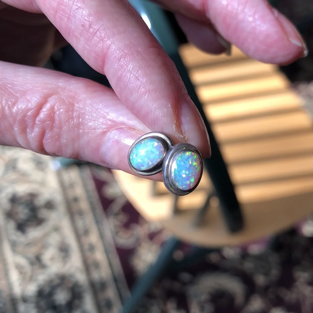 Sterling Silver Opal Earrings Posts (No Backs) - Picture 13 of 17